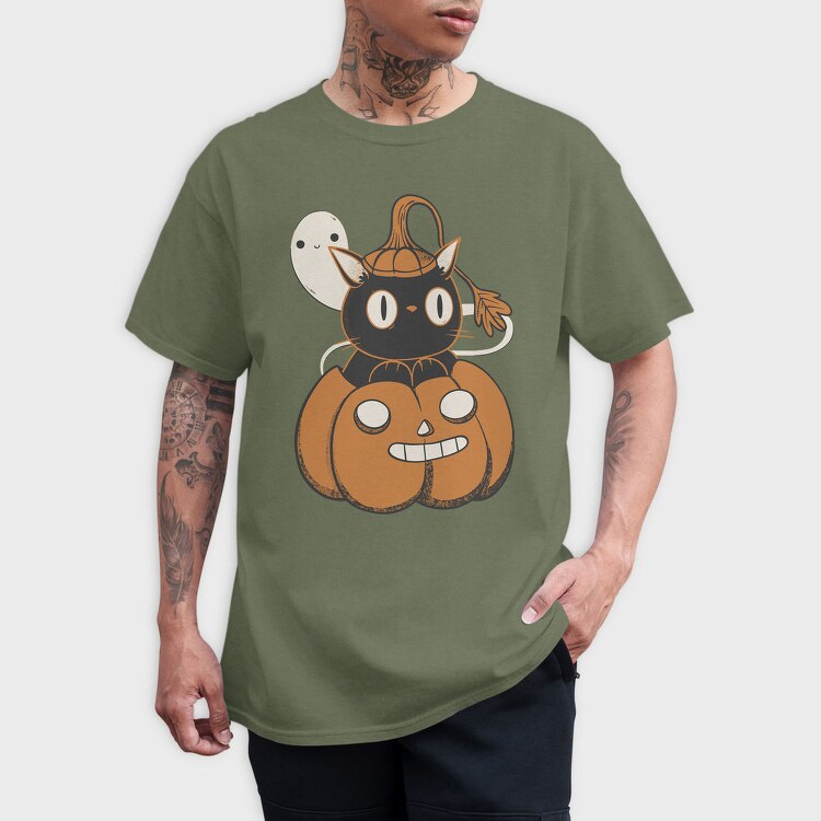 Black Cat Inside Pumpkin, Tricou Barbati (Unisex)