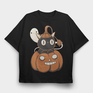 Black Cat Inside Pumpkin, Tricou Oversize Barbati (Unisex)