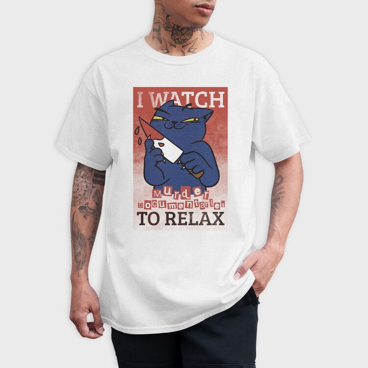 Black Cat With Bloody Knife I Watch Murder Documentaries To Relax, Tricou Barbati (Unisex)
