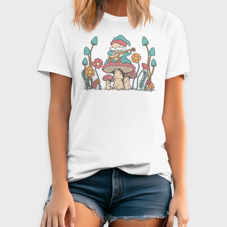 Hippie Gnome On Mushroom Banjo Cottagecore, Tricou Barbati (Unisex)