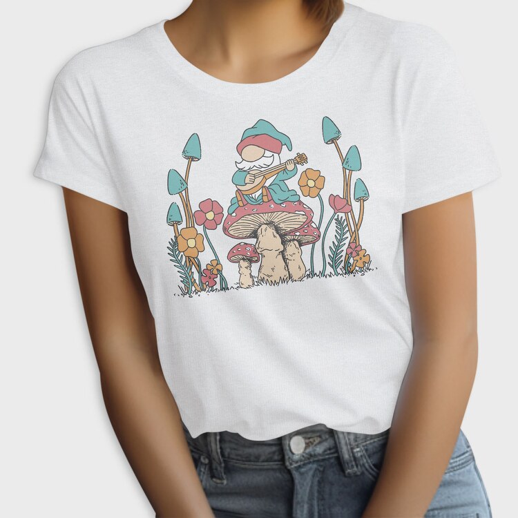 Hippie Gnome On Mushroom Banjo Cottagecore, Tricou Femei