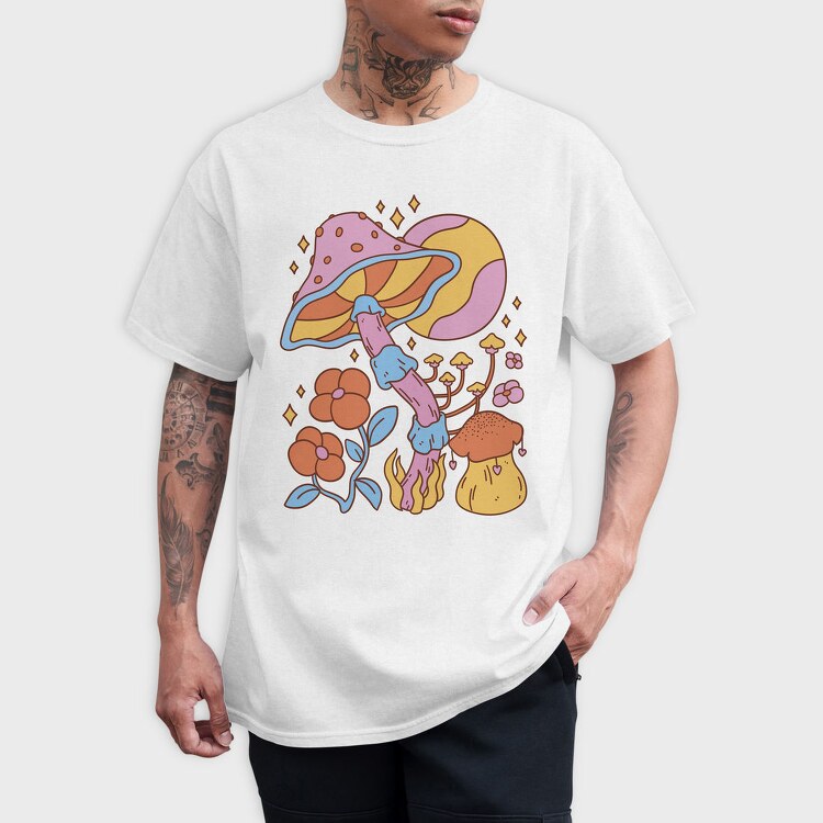 Hippie Mushroom Planet Flower, Tricou Barbati (Unisex)