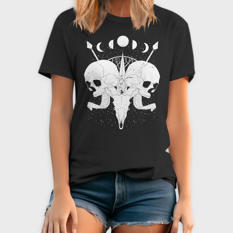 Esoteric Skulls Ram Human Moon Phases, Tricou Barbati (Unisex)