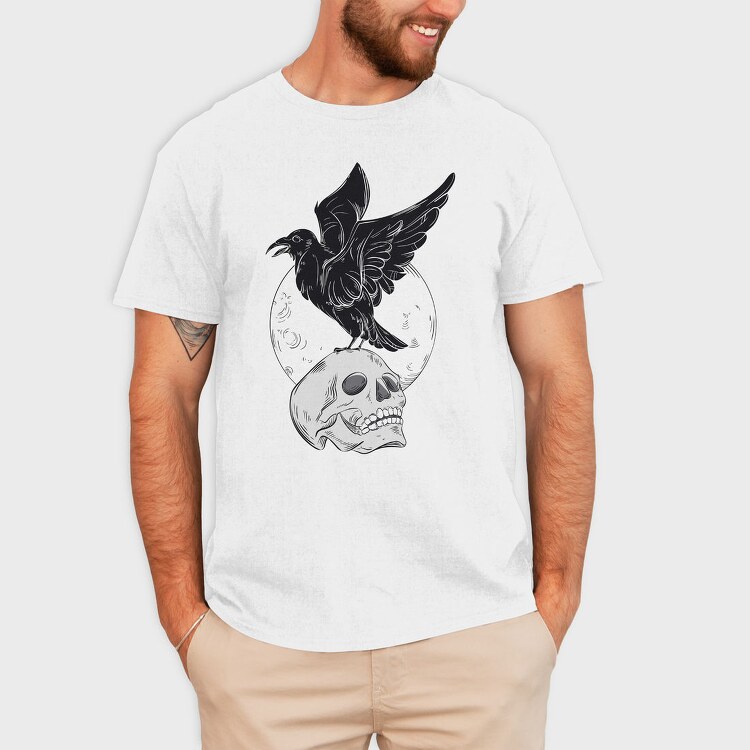 Black Raven On A Skull, Tricou Barbati (Unisex)