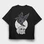 Black Raven On A Skull, Tricou Oversize Barbati (Unisex)
