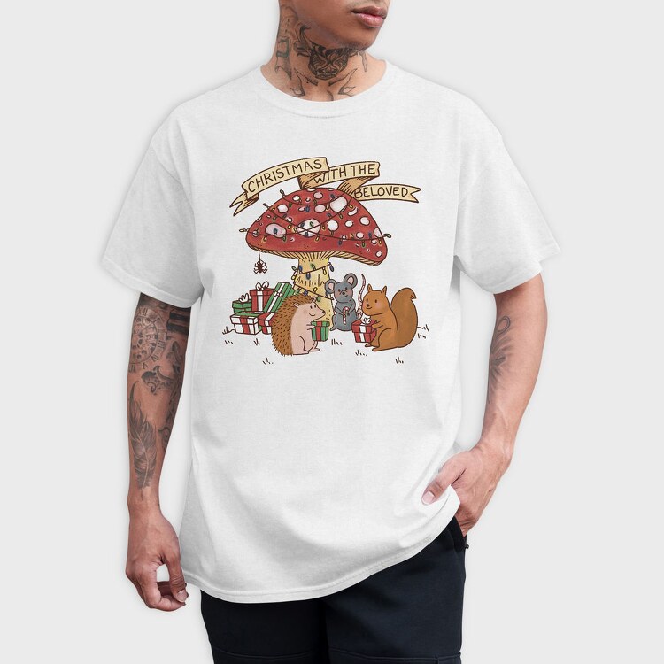 Christmas Mushroom And Animals With The Beloved, Tricou Barbati (Unisex)