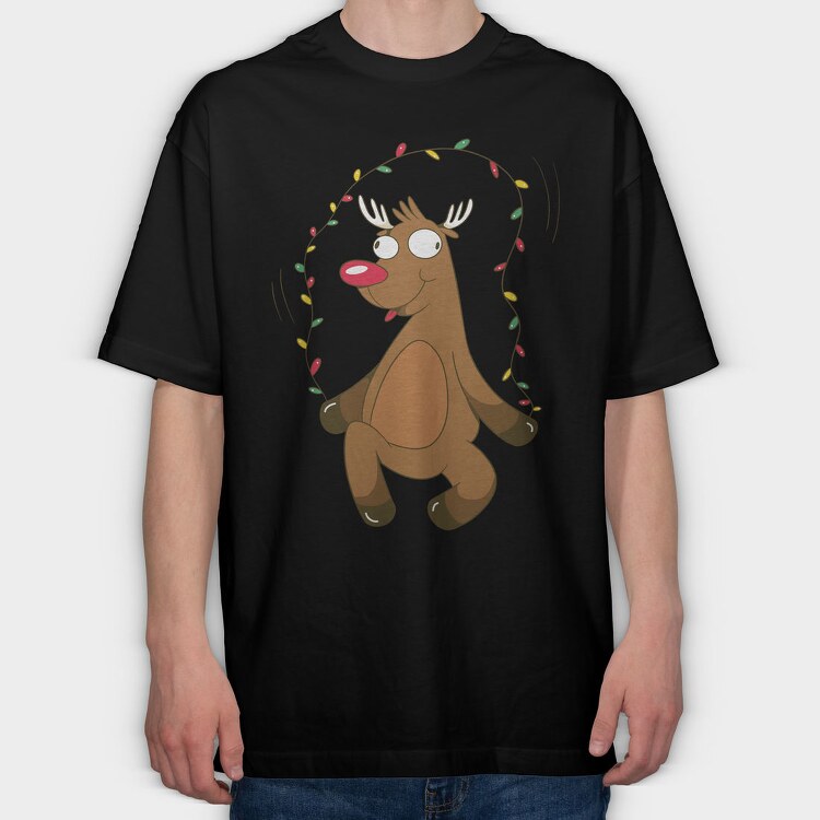 Christmas Reindeer Jumping Rope Lights, Tricou Oversize Barbati (Unisex)