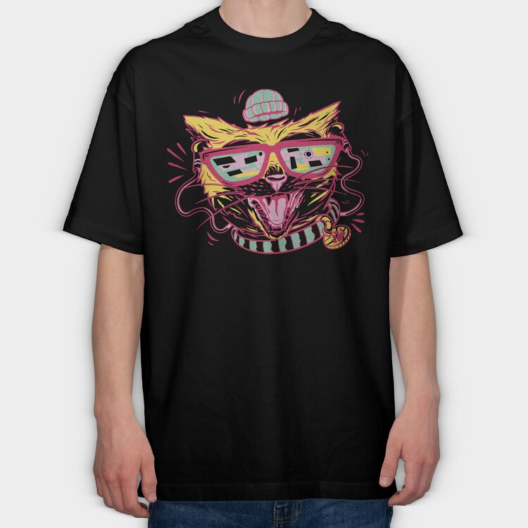 Hipster Gamer Cat, Tricou Oversize Barbati (Unisex)