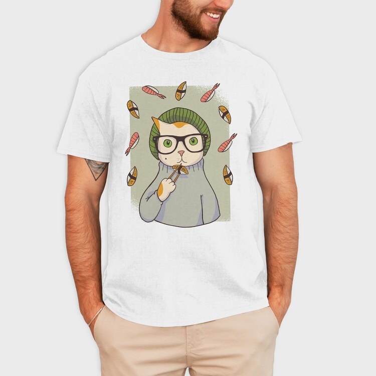 Hipster Sushi Cat, Tricou Barbati (Unisex)