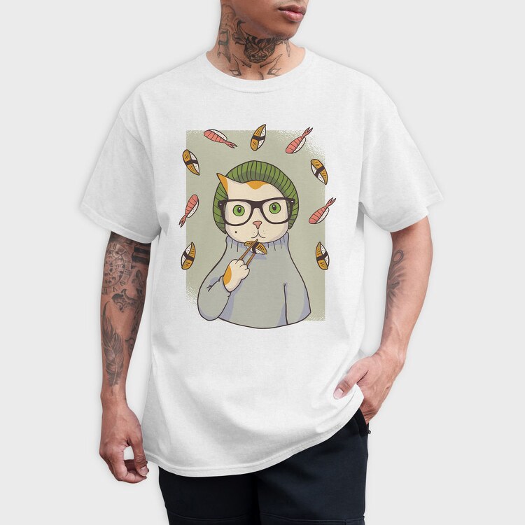 Hipster Sushi Cat, Tricou Barbati (Unisex)