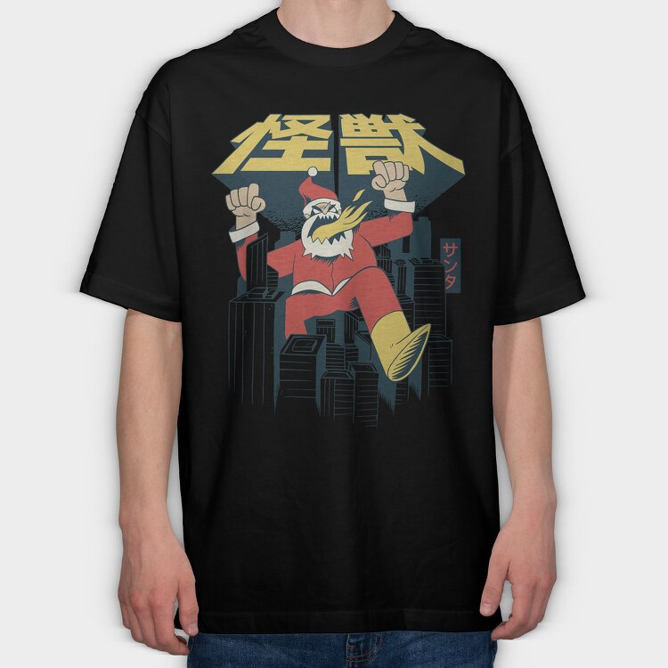 Christmas Santa Monster Destroying City Attack, Tricou Oversize Barbati (Unisex)