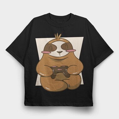 Gamer Sloth With Joystick Gaming, Tricou Oversize Barbati (Unisex)