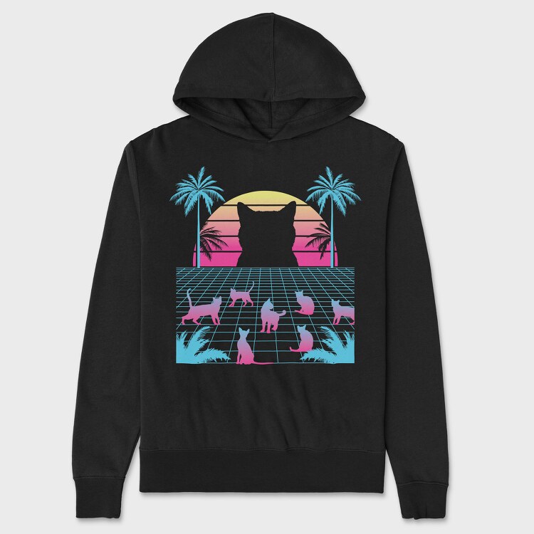 Cat Vaporwave, Hanorac Oversize Barbati (Unisex)