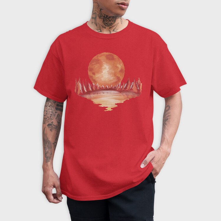 Red Landscape Full Moon Lake, Tricou Barbati (Unisex)