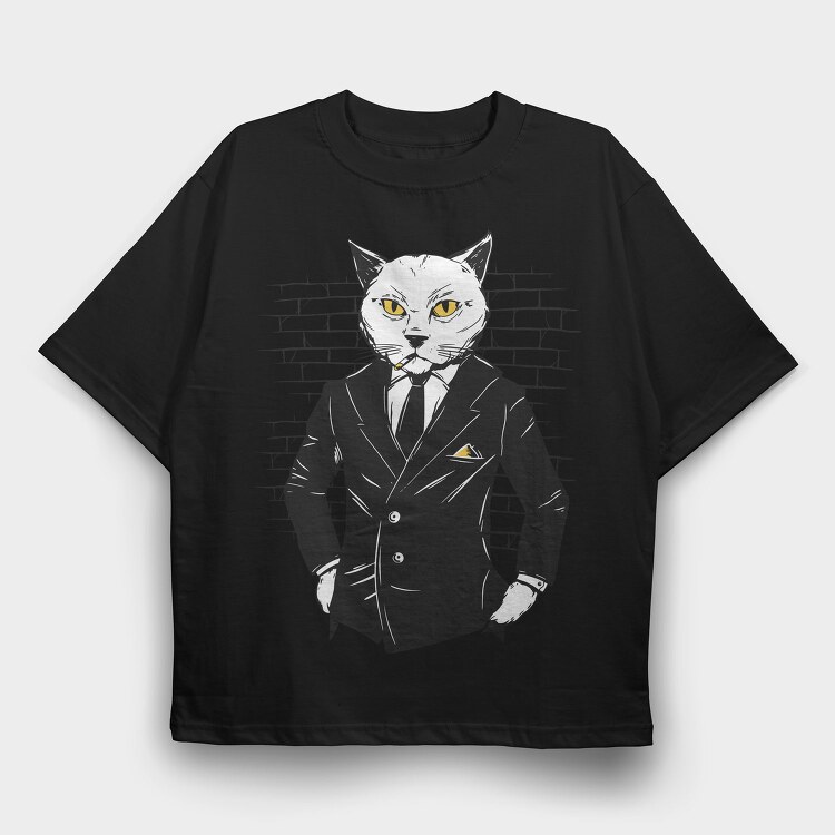 Gangster Cat In A Suit, Tricou Oversize Barbati (Unisex)