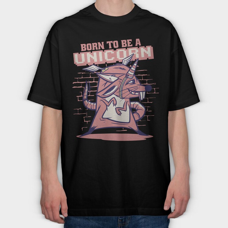 Mouse With Unicorn Horn And Wings, Tricou Oversize Barbati (Unisex)