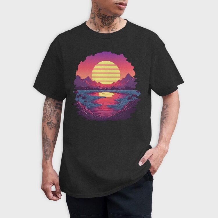 Retro Sunset View, Tricou Barbati (Unisex)