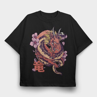 Japanese Dragon Sakura Blossom, Tricou Oversize Barbati (Unisex)