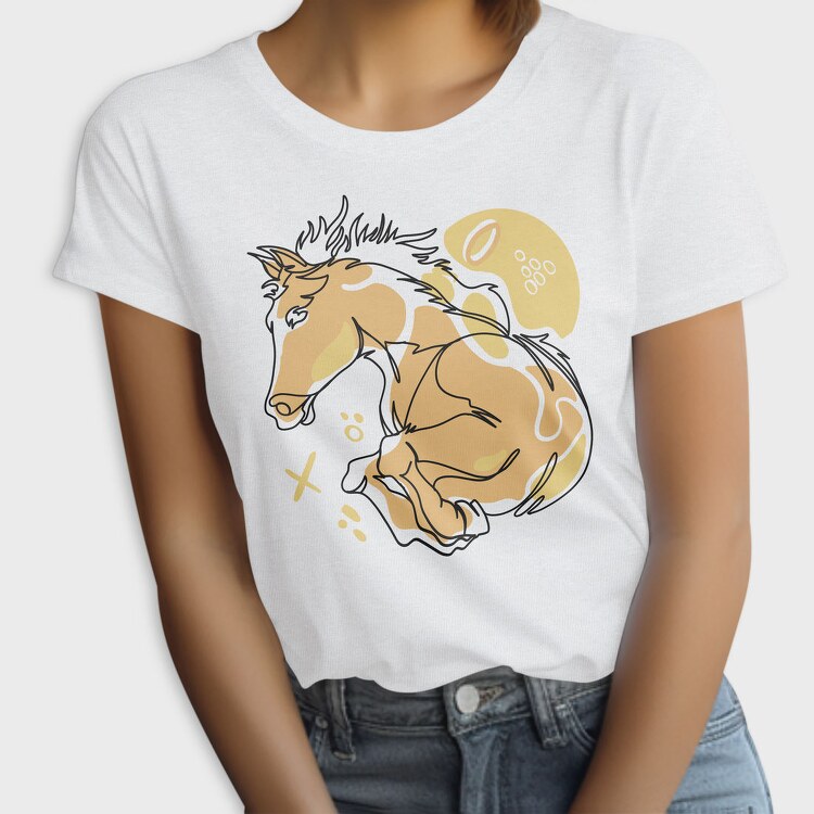 Horse Animal Continuous Line Jumping, Tricou Femei