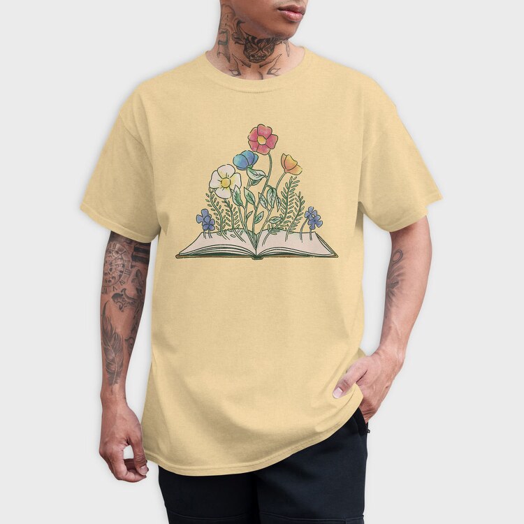 Book With Flowers Watercolor, Tricou Barbati (Unisex)