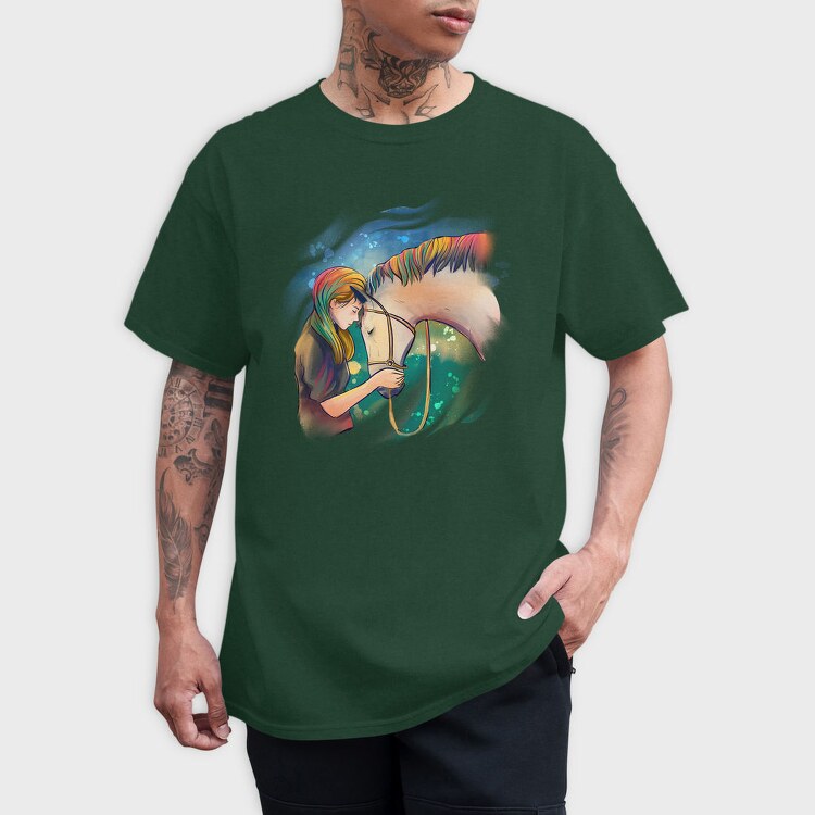 Horse Girl Colorful Hair, Tricou Barbati (Unisex)