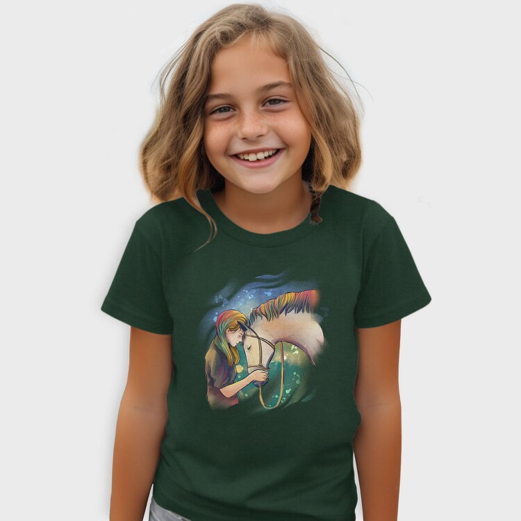 Horse Girl Colorful Hair, Tricou Copii