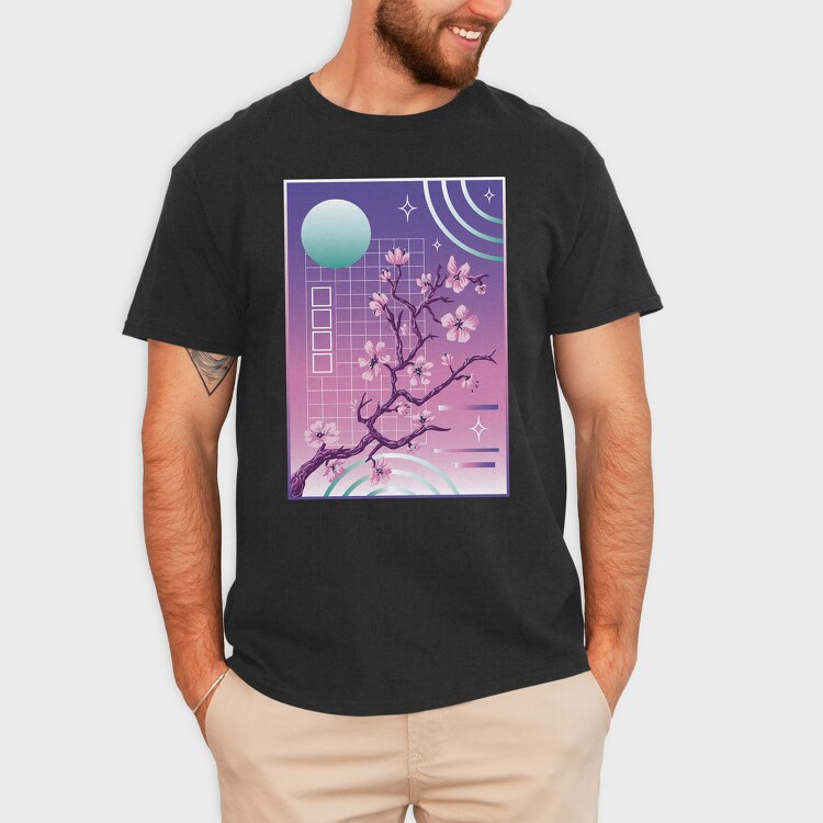 Japanese Sakura Vaporwave Tree, Tricou Barbati (Unisex)