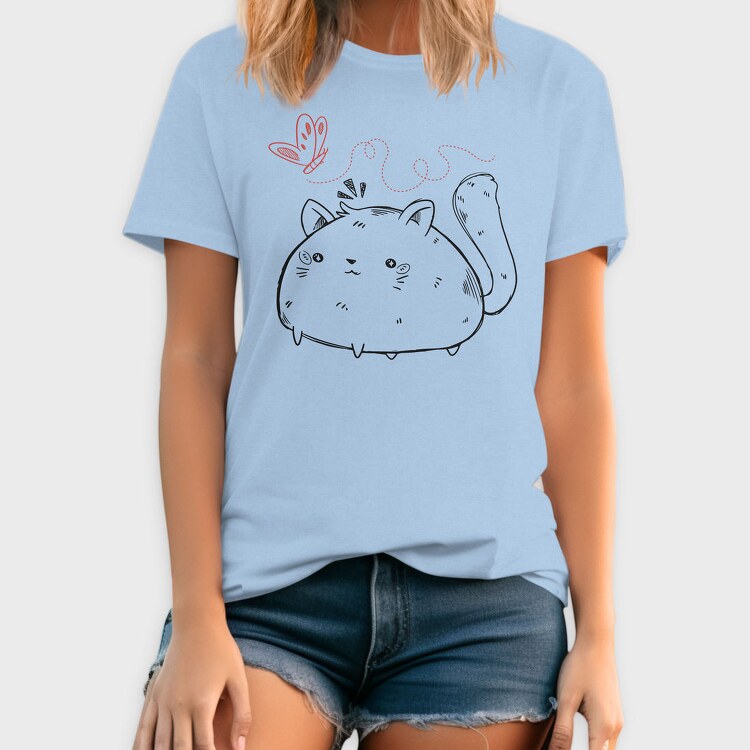 Chubby Cat And Butterfly Sketch, Tricou Barbati (Unisex)
