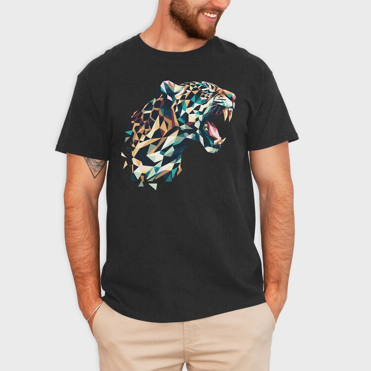 Geometric Jaguar Polygonal, Tricou Barbati (Unisex)