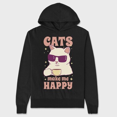 Cats Make Me Happy Coffee, Hanorac Oversize Barbati (Unisex)