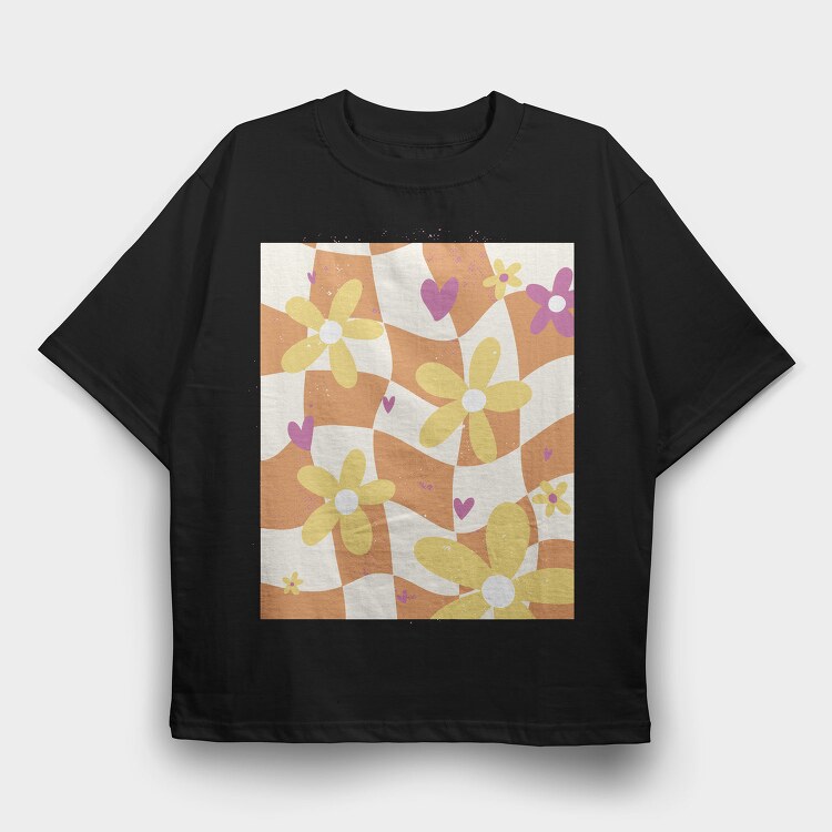 Danish Pastel Floral Checkered, Tricou Oversize Barbati (Unisex)