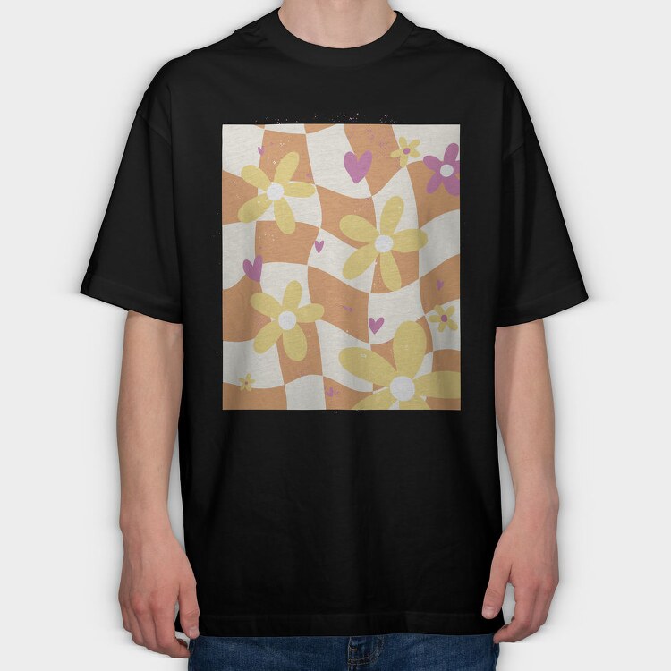 Danish Pastel Floral Checkered, Tricou Oversize Barbati (Unisex)