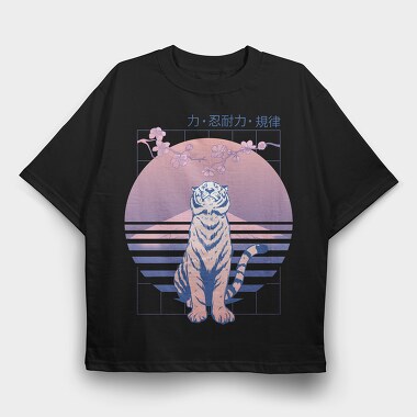 Japanese Tiger Looking Up Sakura, Tricou Oversize Barbati (Unisex)