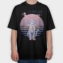 Japanese Tiger Looking Up Sakura, Tricou Oversize Barbati (Unisex)