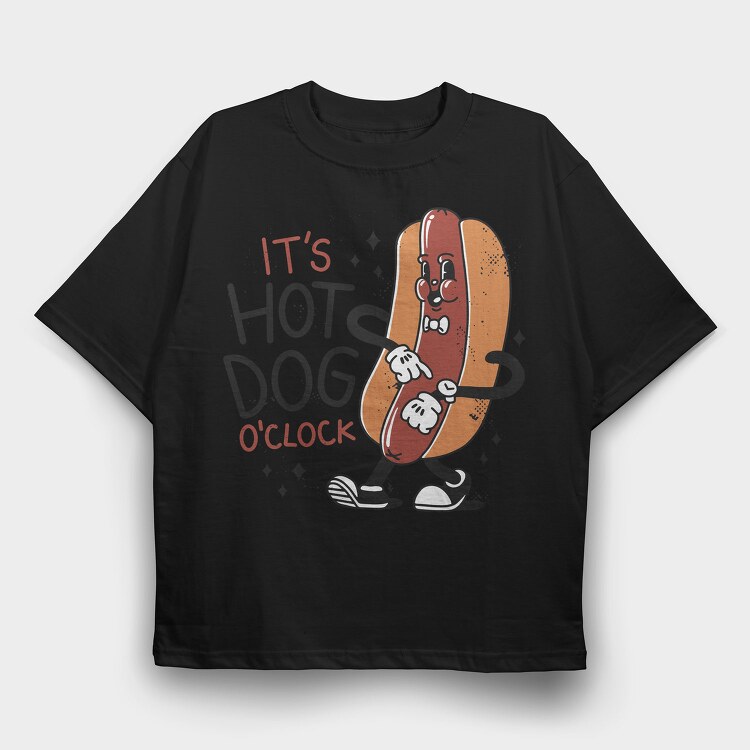 Hot Dog Cartoon Oclock, Tricou Oversize Barbati (Unisex)