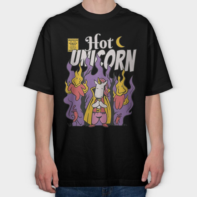 Hot Unicorn Cartoon, Tricou Oversize Barbati (Unisex)