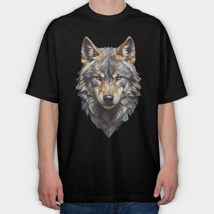 Geometric Wolf Head, Tricou Oversize Barbati (Unisex)