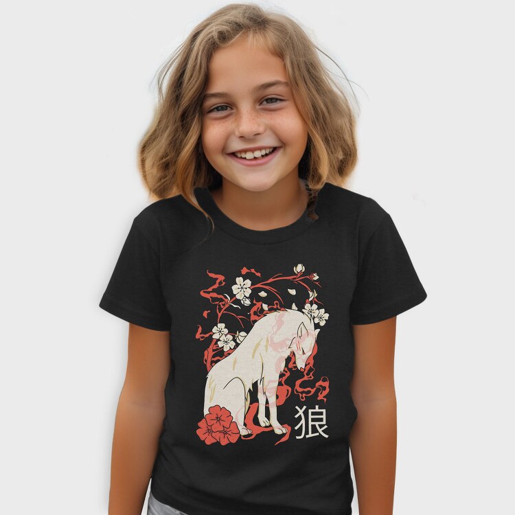 Japanese Wolf Floral, Tricou Copii