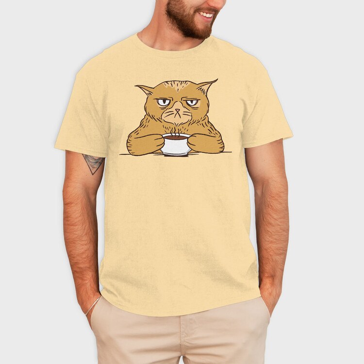Angry Coffee Cat Grumpy, Tricou Barbati (Unisex)