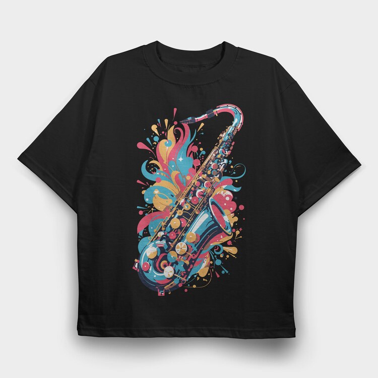 Jazz Saxophone Melody, Tricou Oversize Barbati (Unisex)