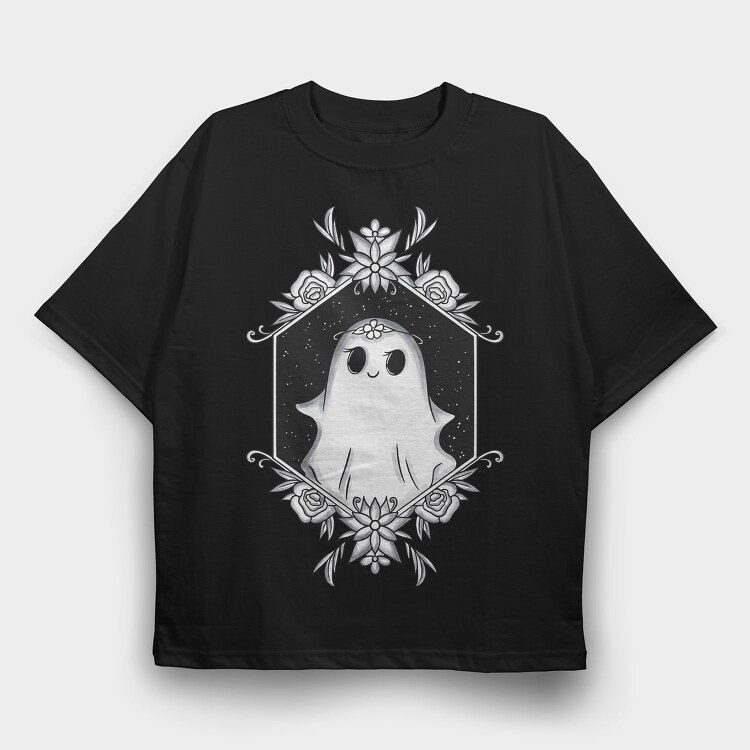 Ghost With Floral Decoration, Tricou Oversize Barbati (Unisex)