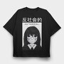 Anime Antisocial Girl Face Mask, Tricou Oversize Barbati (Unisex)
