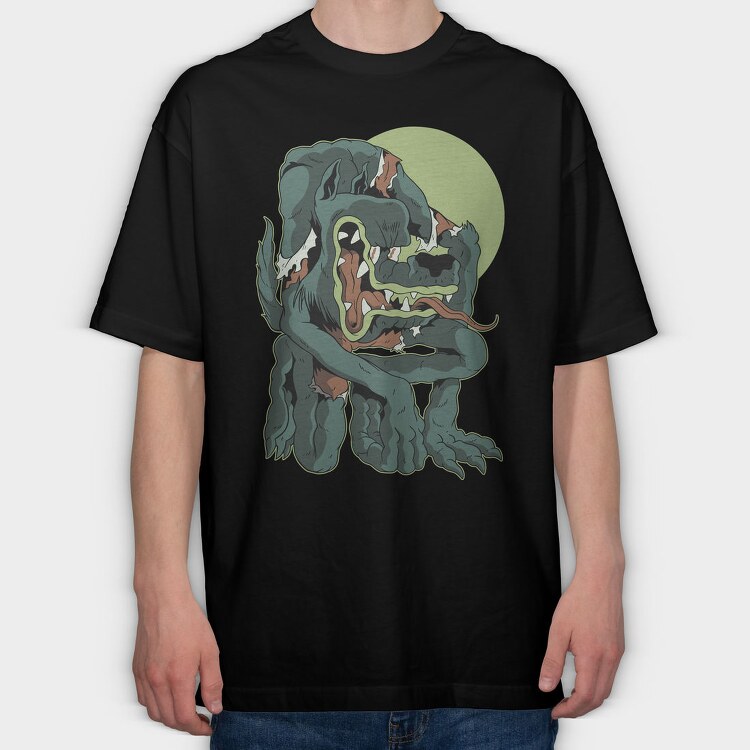 Werewolf Cartoon Halloween Wolf Moon, Tricou Oversize Barbati (Unisex)