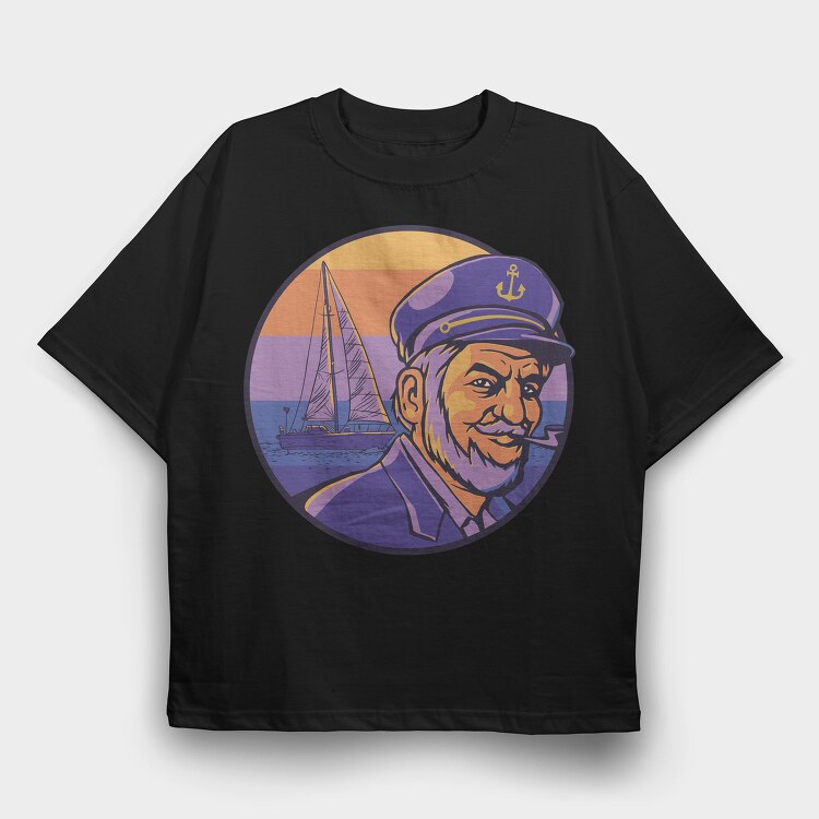Retro Sunset Ship Captain Boat, Tricou Oversize Barbati (Unisex)