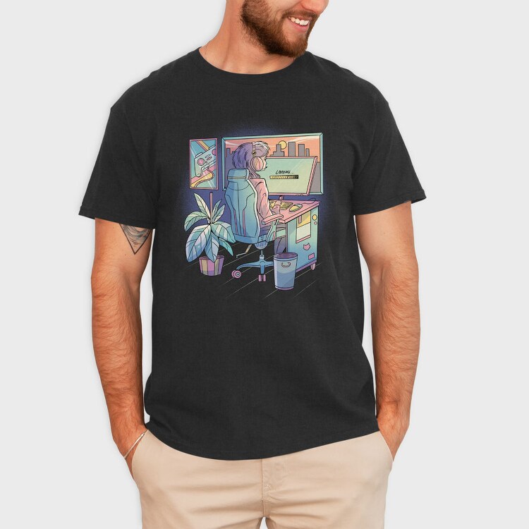 Anime Gamer Girl Vaporwave, Tricou Barbati (Unisex)