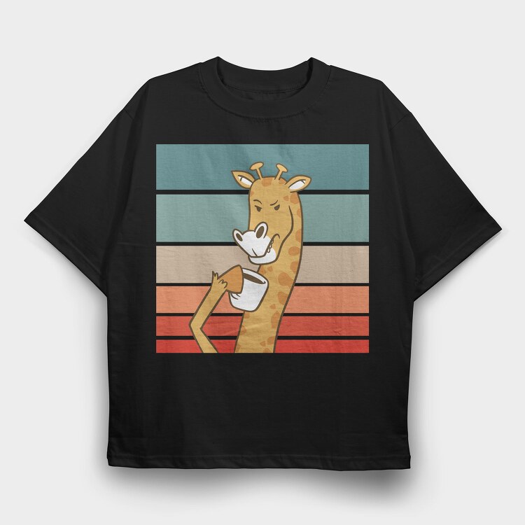 Giraffe Drinking Coffee, Tricou Oversize Barbati (Unisex)