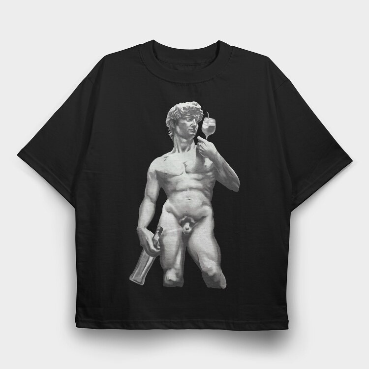David Statue Wine Glass Realistic Michelangelo Cup Bottle, Tricou Oversize Barbati (Unisex)