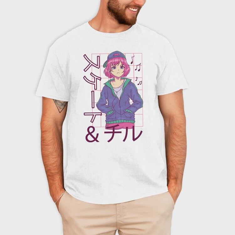 Anime Girl Listening Music Skate Chill, Tricou Barbati (Unisex)