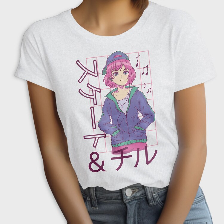 Anime Girl Listening Music Skate Chill, Tricou Femei