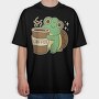 Turtle Drinking Cofffee, Tricou Oversize Barbati (Unisex)